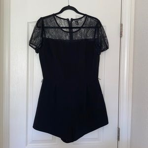 Lace pleated black romper large